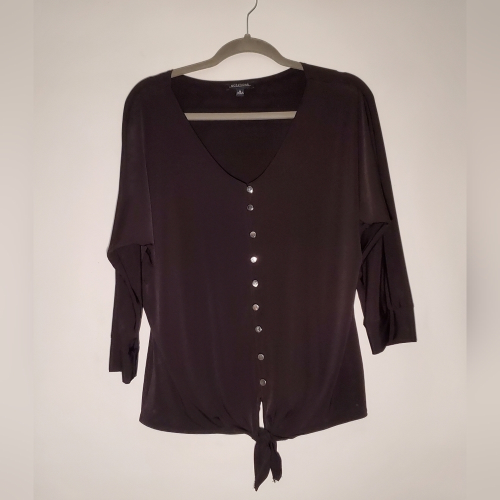 Black Button Knotted Blouse- Womens- NOTATIONS- Size Medium
